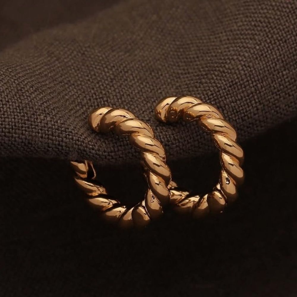NEW 14K Gold Plated Chunky Gold Hoop Earrings for Women - Picture 2 of 3